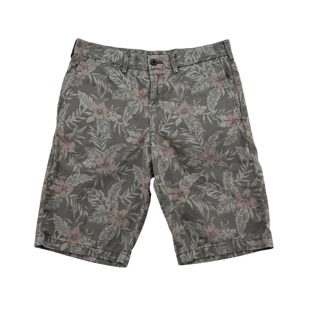 Uniqlo Chino Shorts Mens S Grey Pink Excellent Tropical Hibiscus Floral 171173